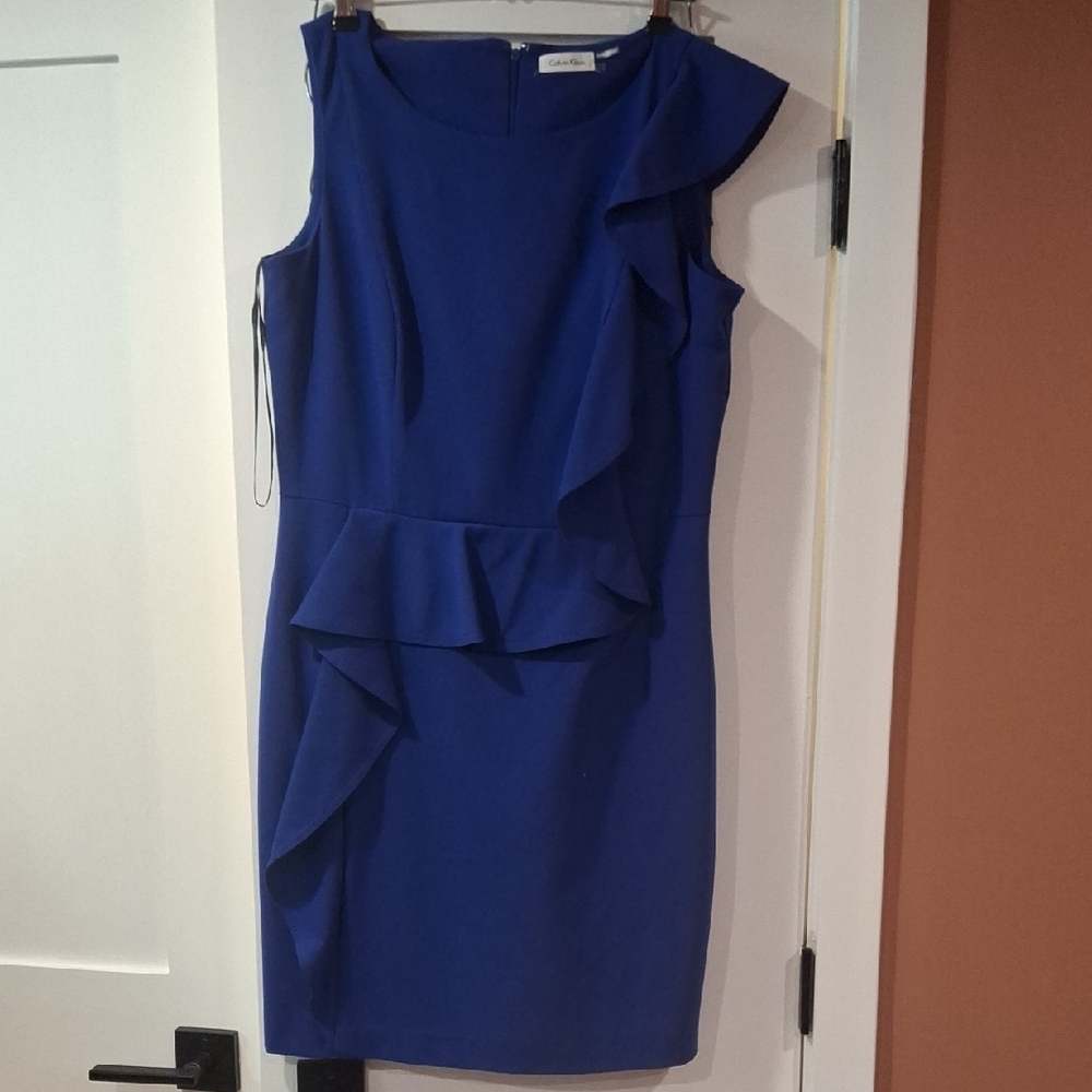 Calvin Klein Elegant Blue Ruffle Dress